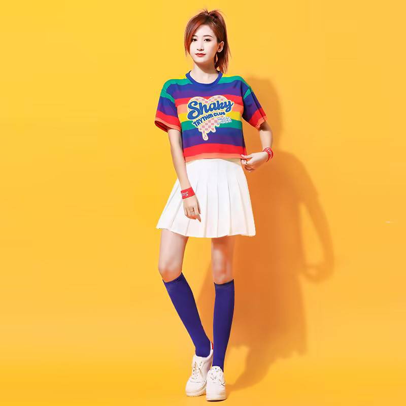 Rainbow short-sleeve shirt + skirt